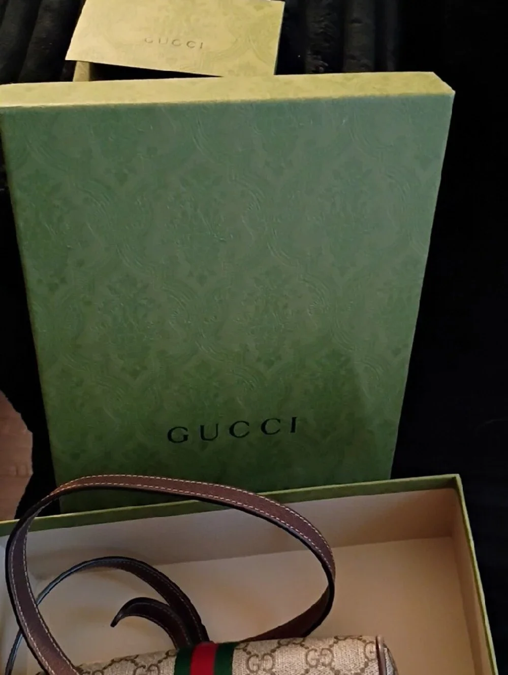 Gucci Beige/Brown Monogram Crossbody with Green-Red Web - Picture 5 of 11